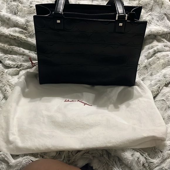 Salvatore Ferragamo Black Tote Bag with Embossed Pattern and Structured Shape - Picture 16 of 16